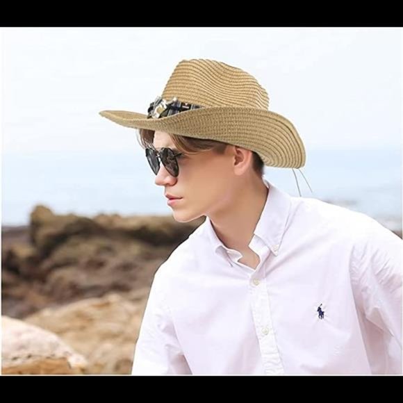 Men & Women\'s Straw Western Cowboy Cowgirl Sun Hat with Hat Band main image 5